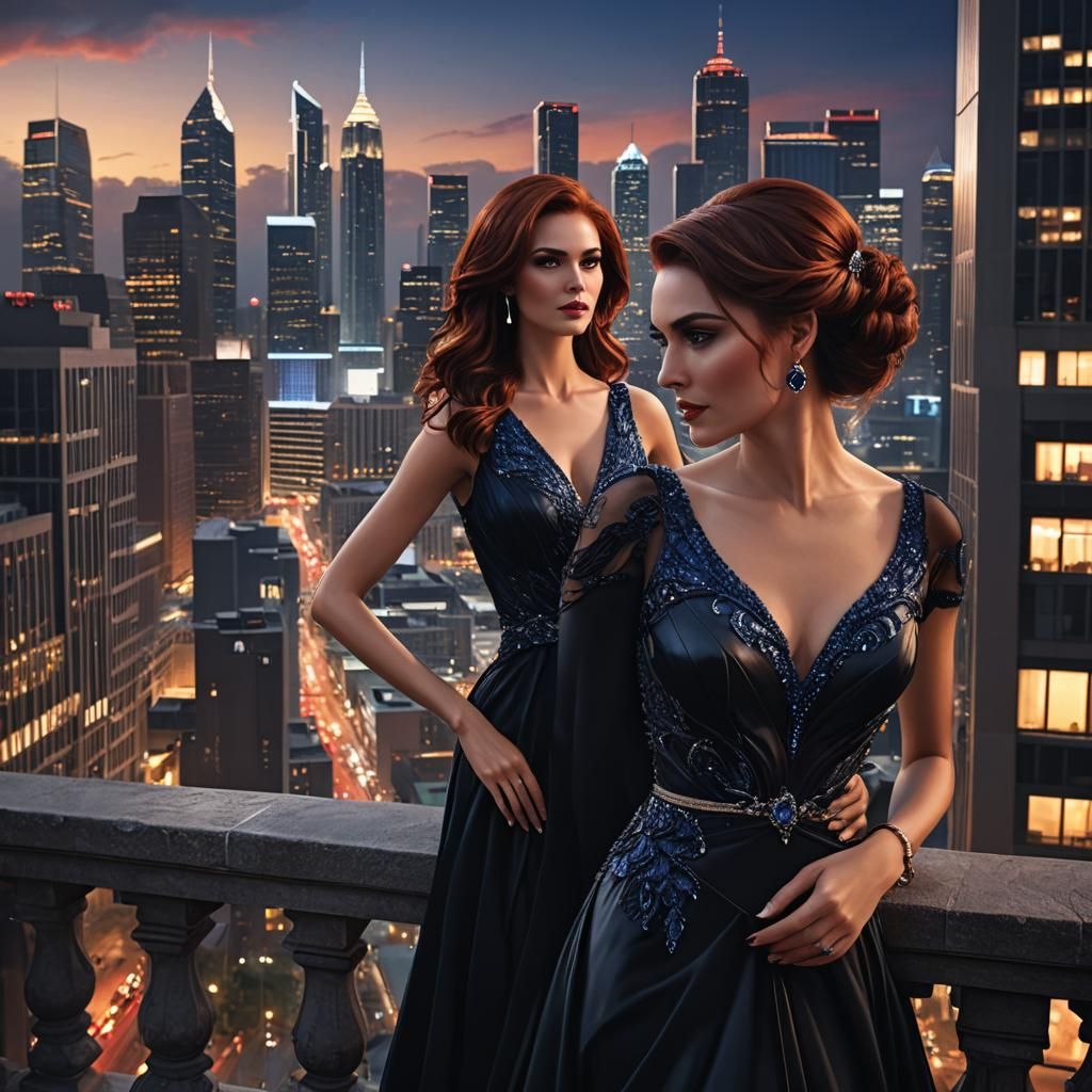 Woman in Evening Gown with Atlanta Skyline, Digital Art