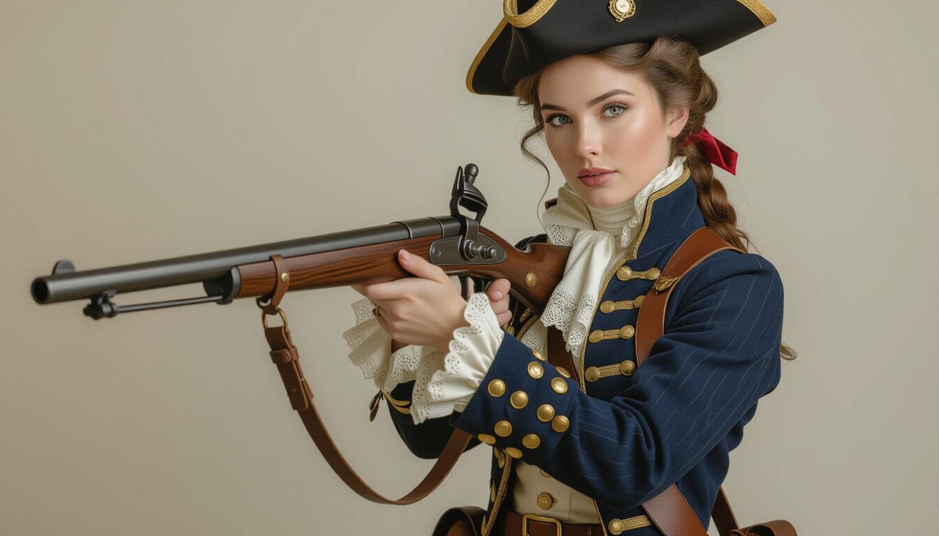 Hyper-Realistic Minuteman Woman in 18th Century Attire