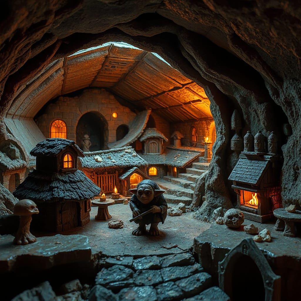 Underground Goblin Village in High Fantasy Style