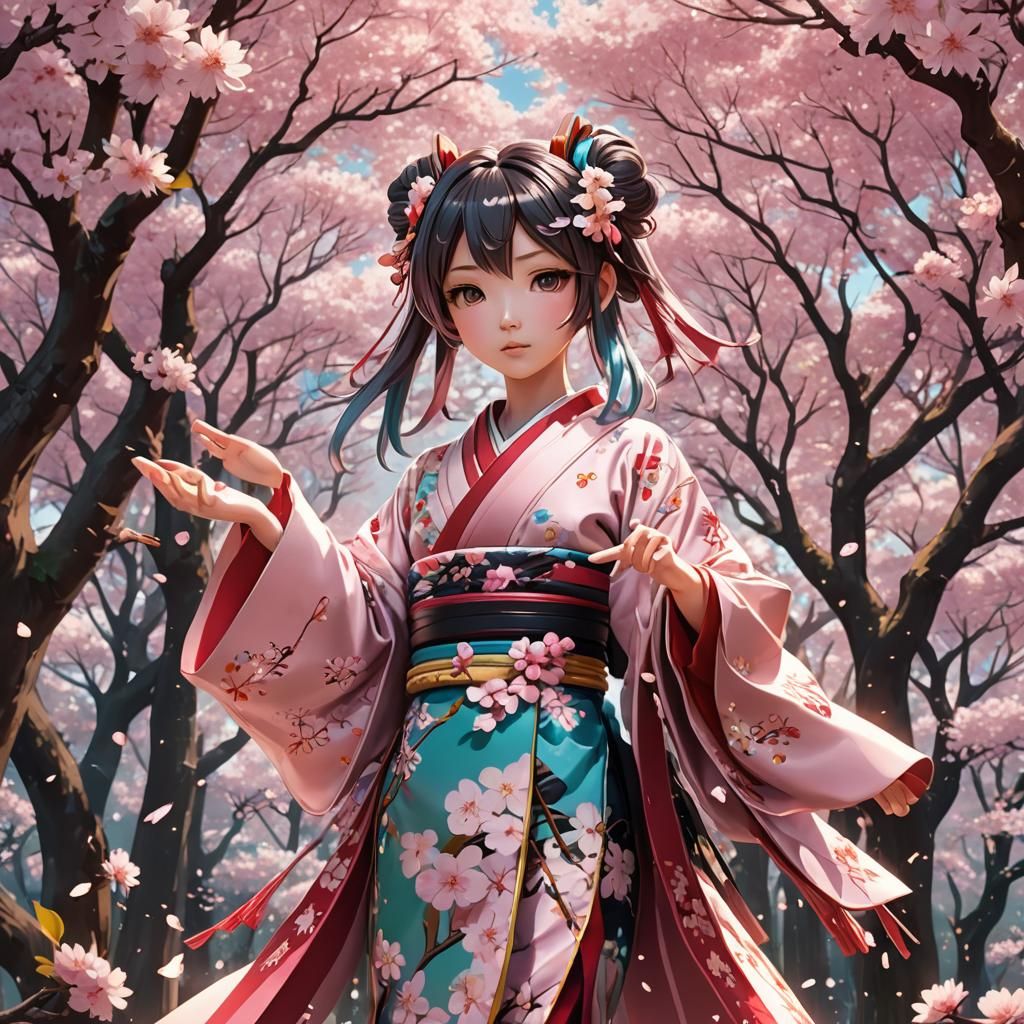 Sakura Miku in Cherry Blossom Forest, Anime Art