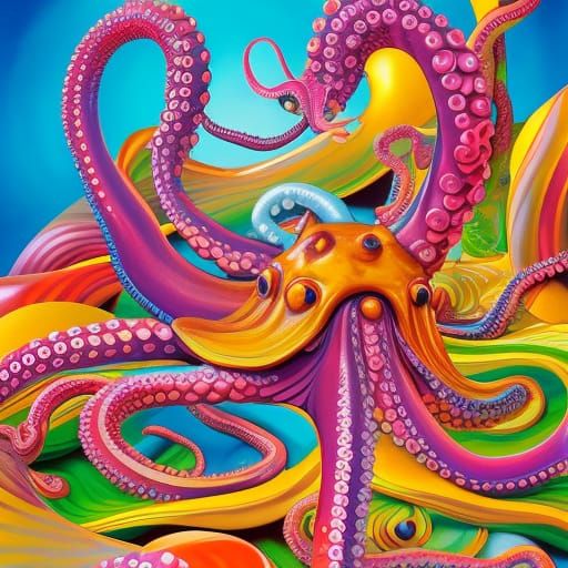 Octopus Wrapping Candy: Vibrant Comic Book Art