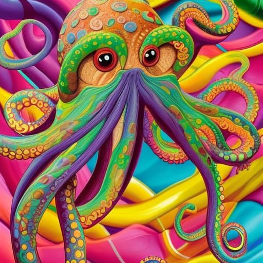 Octopus Wraps Candy in Candyland Gouache Wonderland
