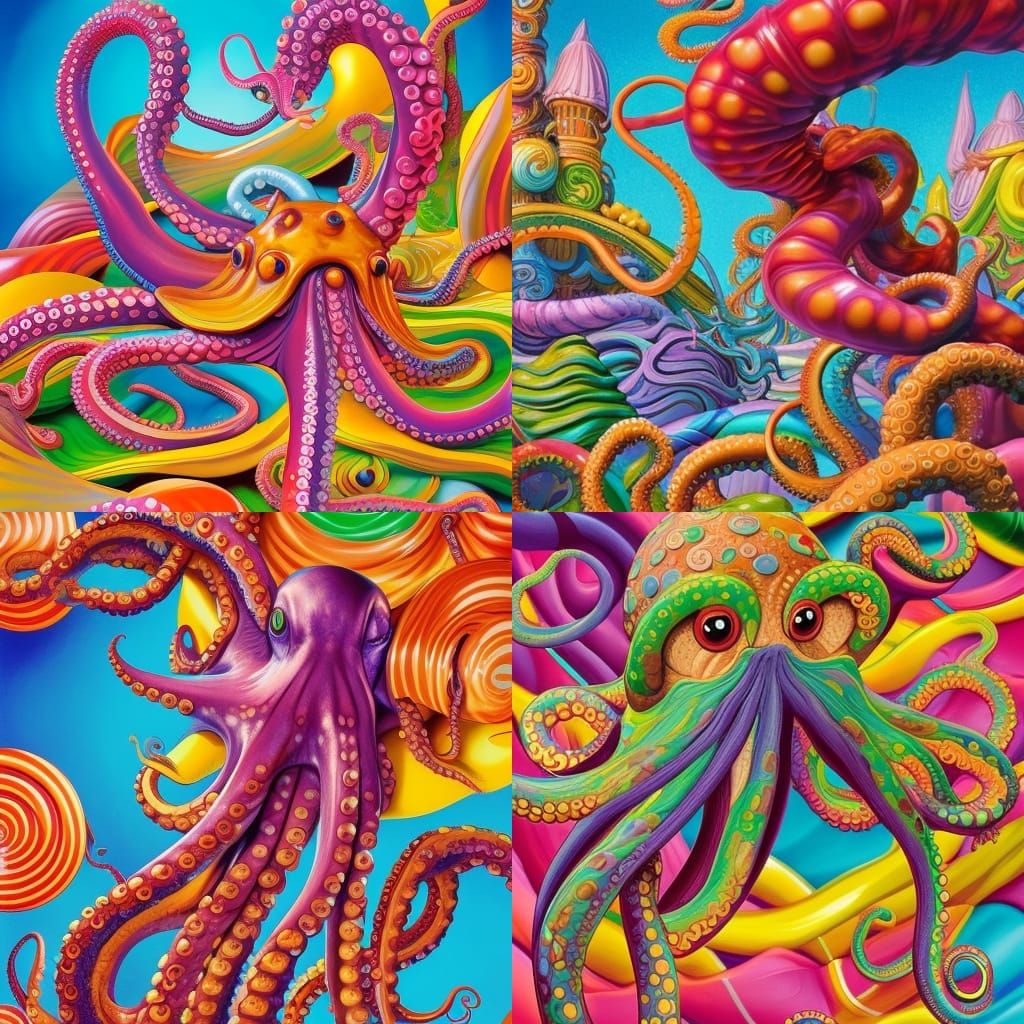 Octopus Wraps Giant Candy in Vibrant Comic Art