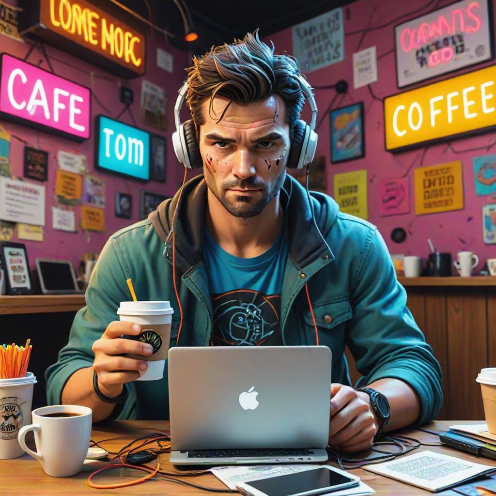 Retro-Styled Digital Nomad Action Figure in Mid-Panic