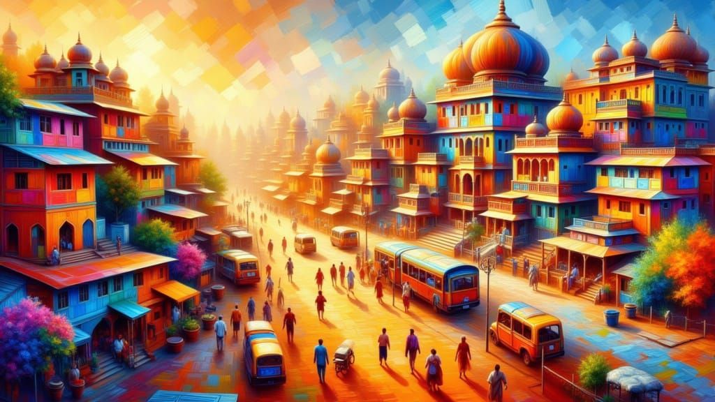 Vibrant Indian Landscape in Impressionist Style