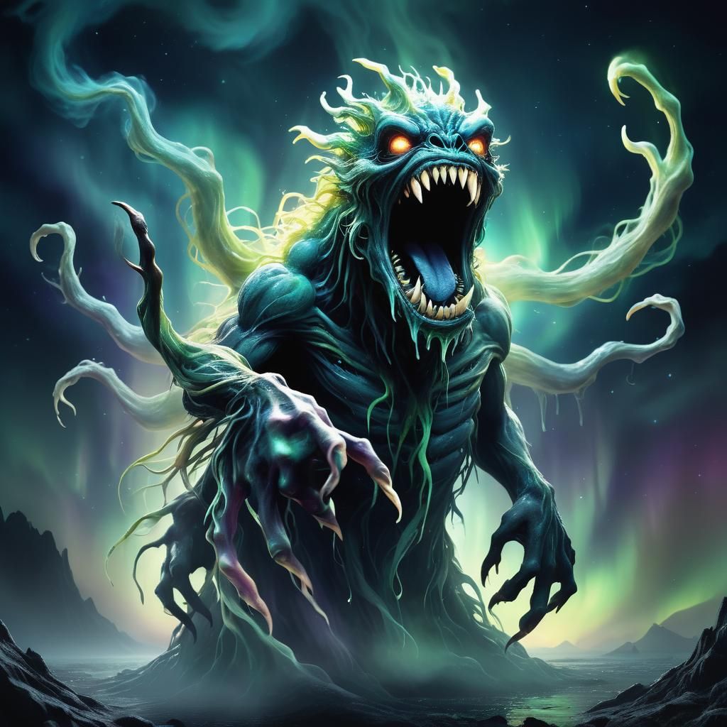 Surreal Monster Displaying Claws in Dreamscape