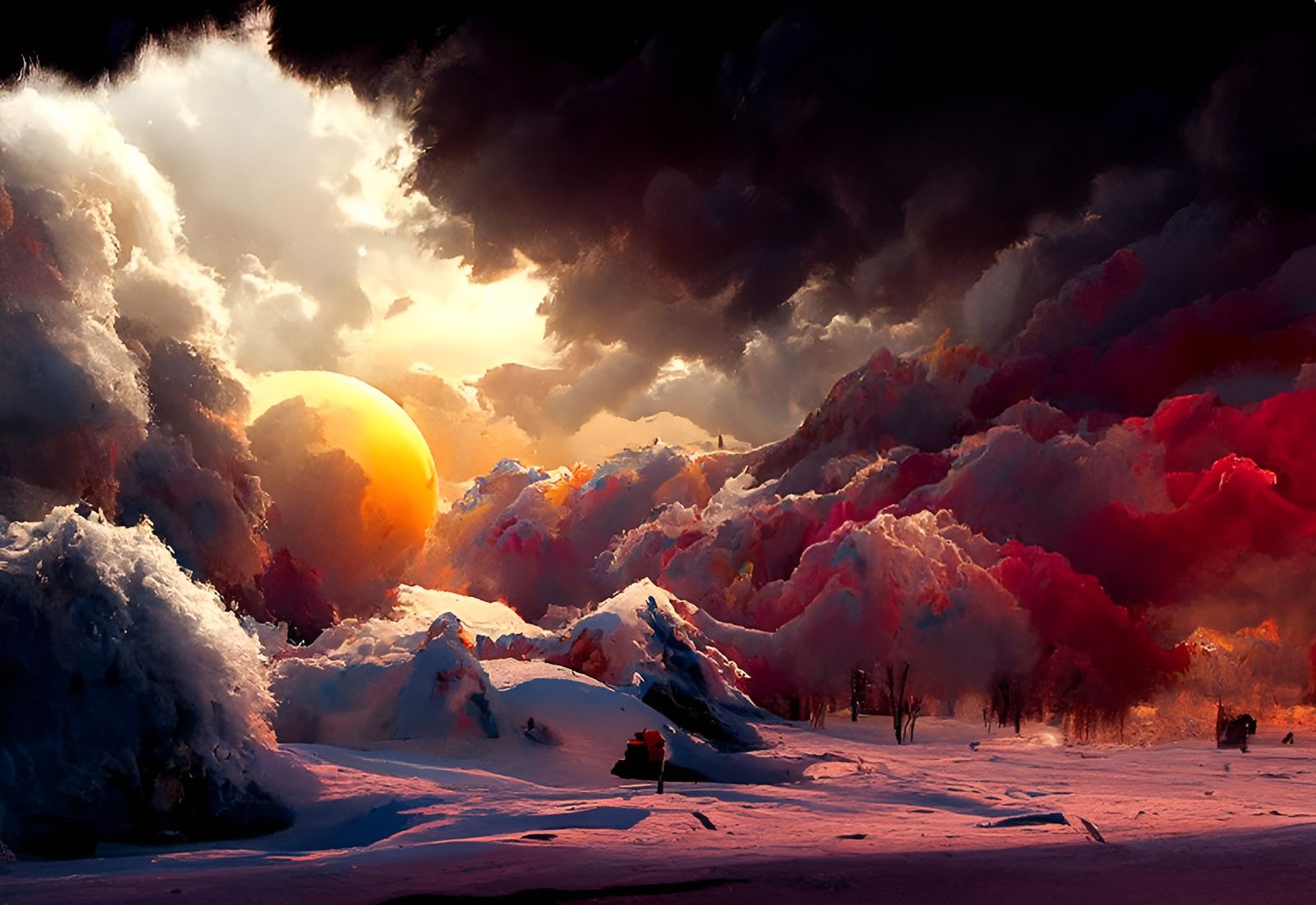 Epic Blizzard Sweeping Over Winter Outpost