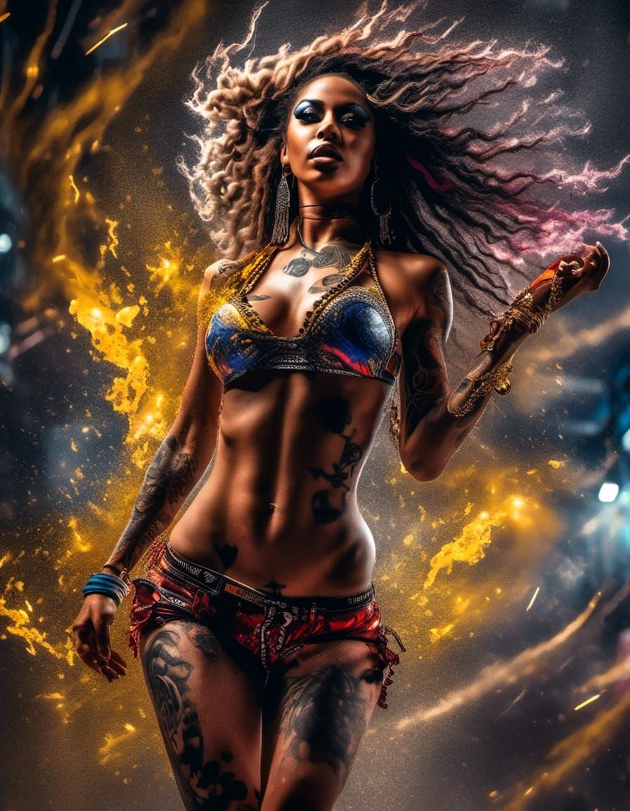 Brazilian Gogo Dancer in Motion Blur: Oil Splash Art