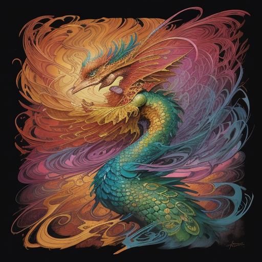 Dragon Peacock Woman in Abstract Expressionism Style