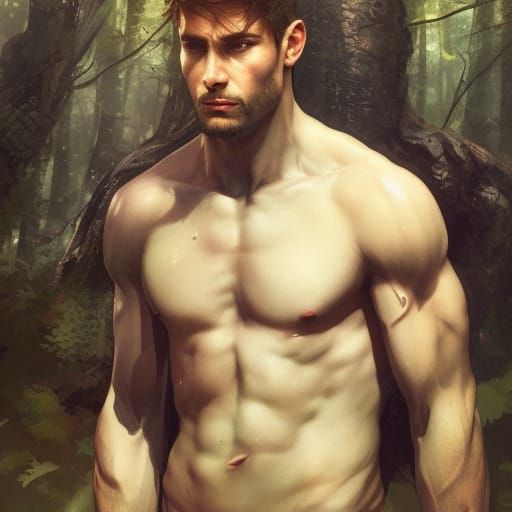 Handsome Man in Enchanted Forest: Hyperdetailed Portrait