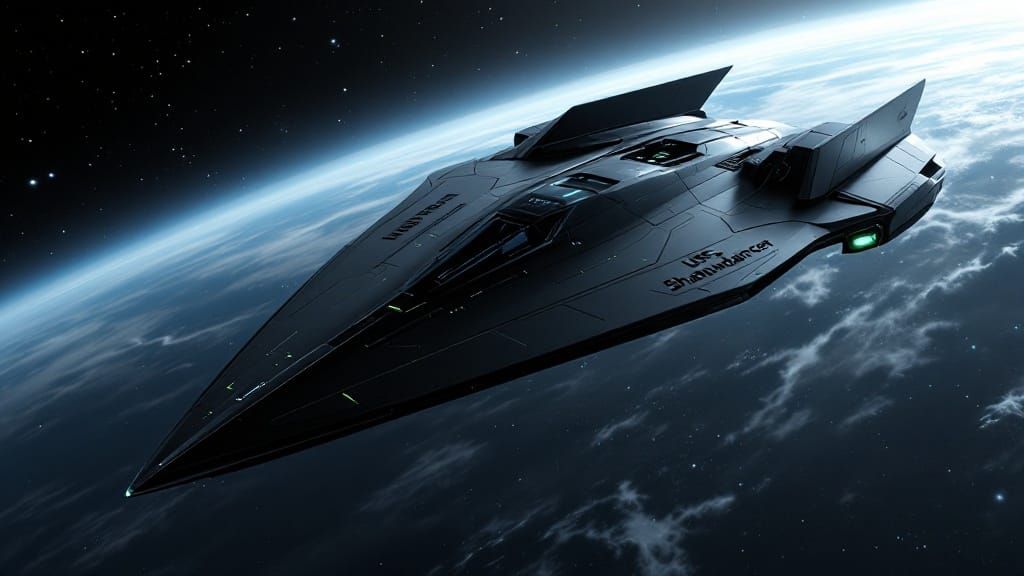 Stealthy Starfleet Corvette in Matte Black, Green Accents, a...