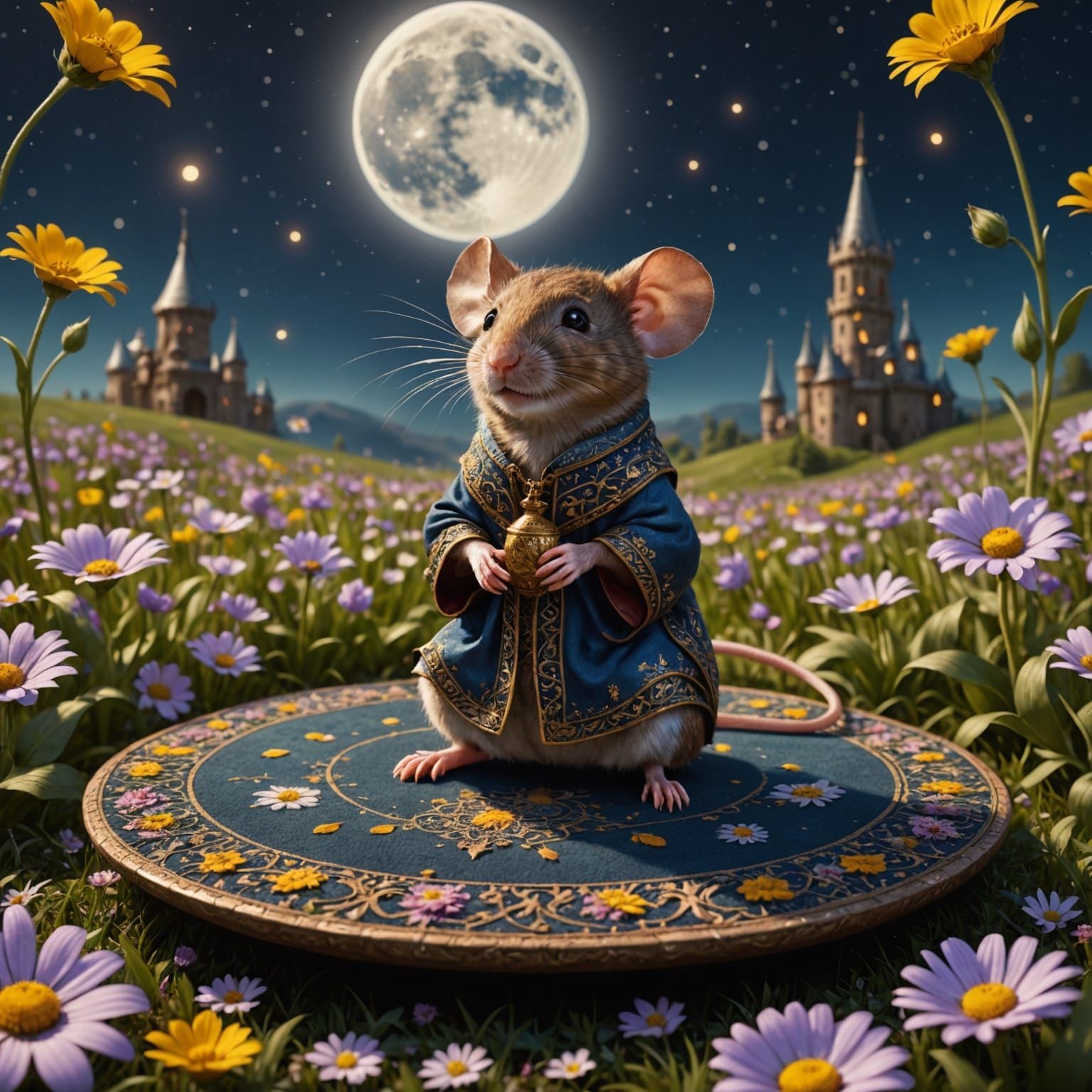 Fantastical Mouse Scene in Dreamy Moonlight
