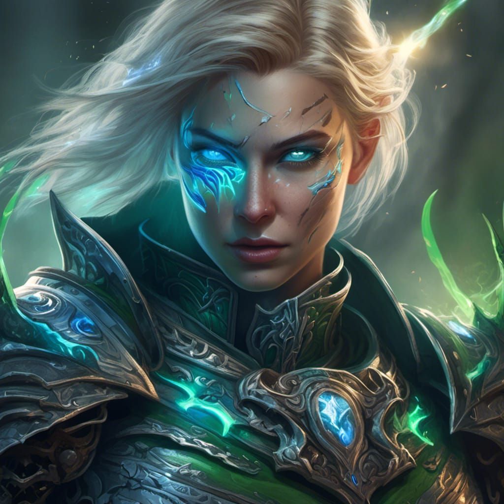 Eldritch Knight with Arcane Tattoos in Hyperreal Style