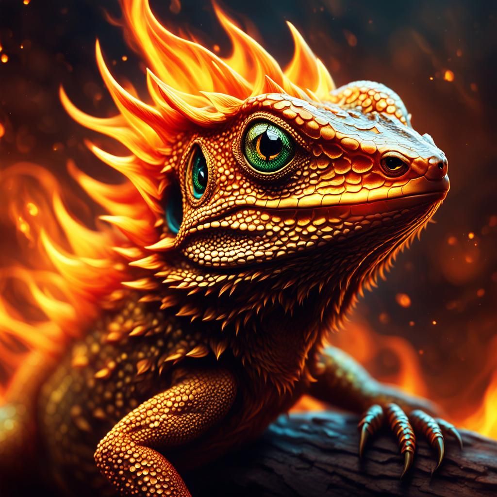 Living Flame Lizard: Hyper-Realistic Digital Art