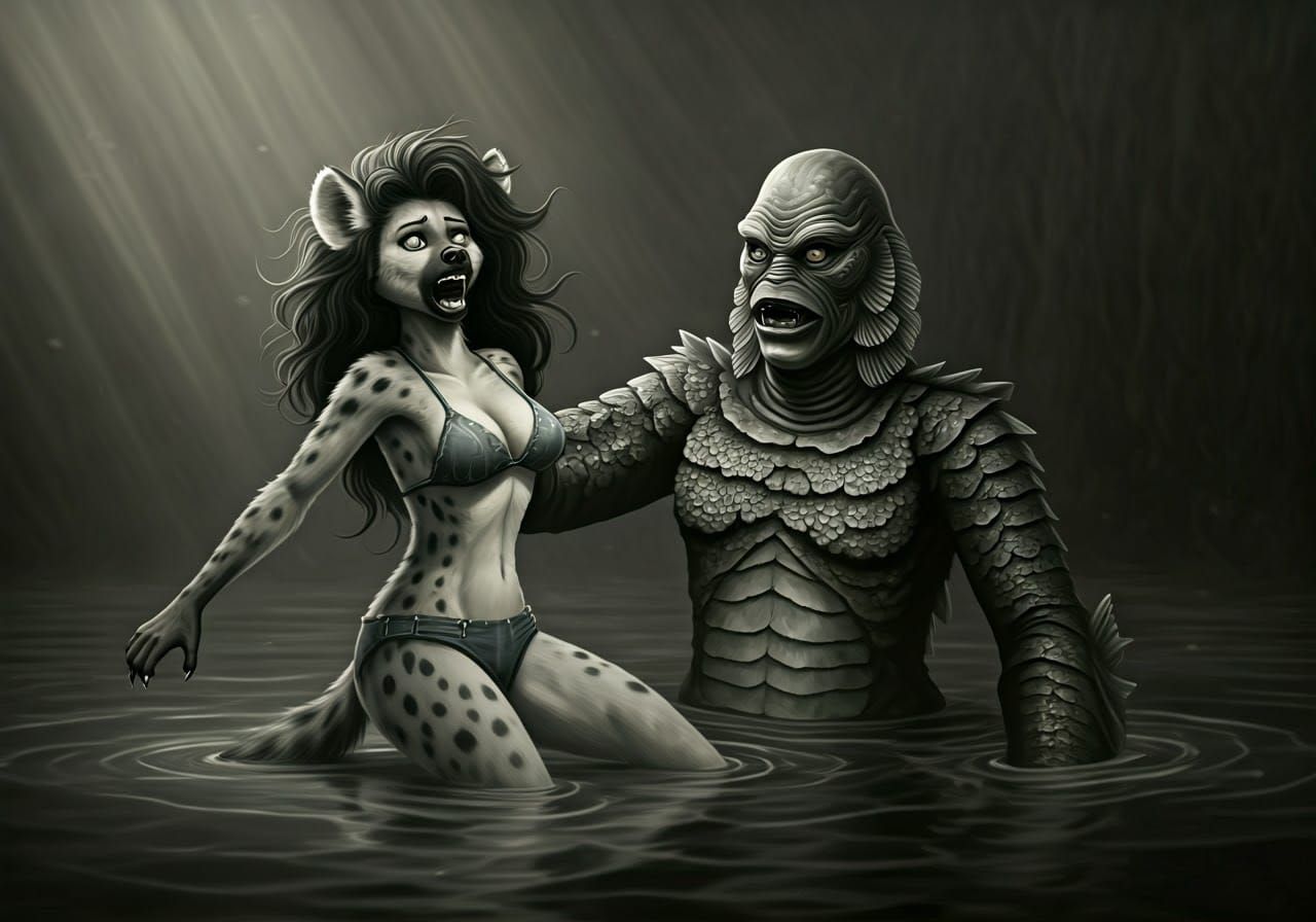 Distressed She-Hyena in a Haunting Film Noir Scene