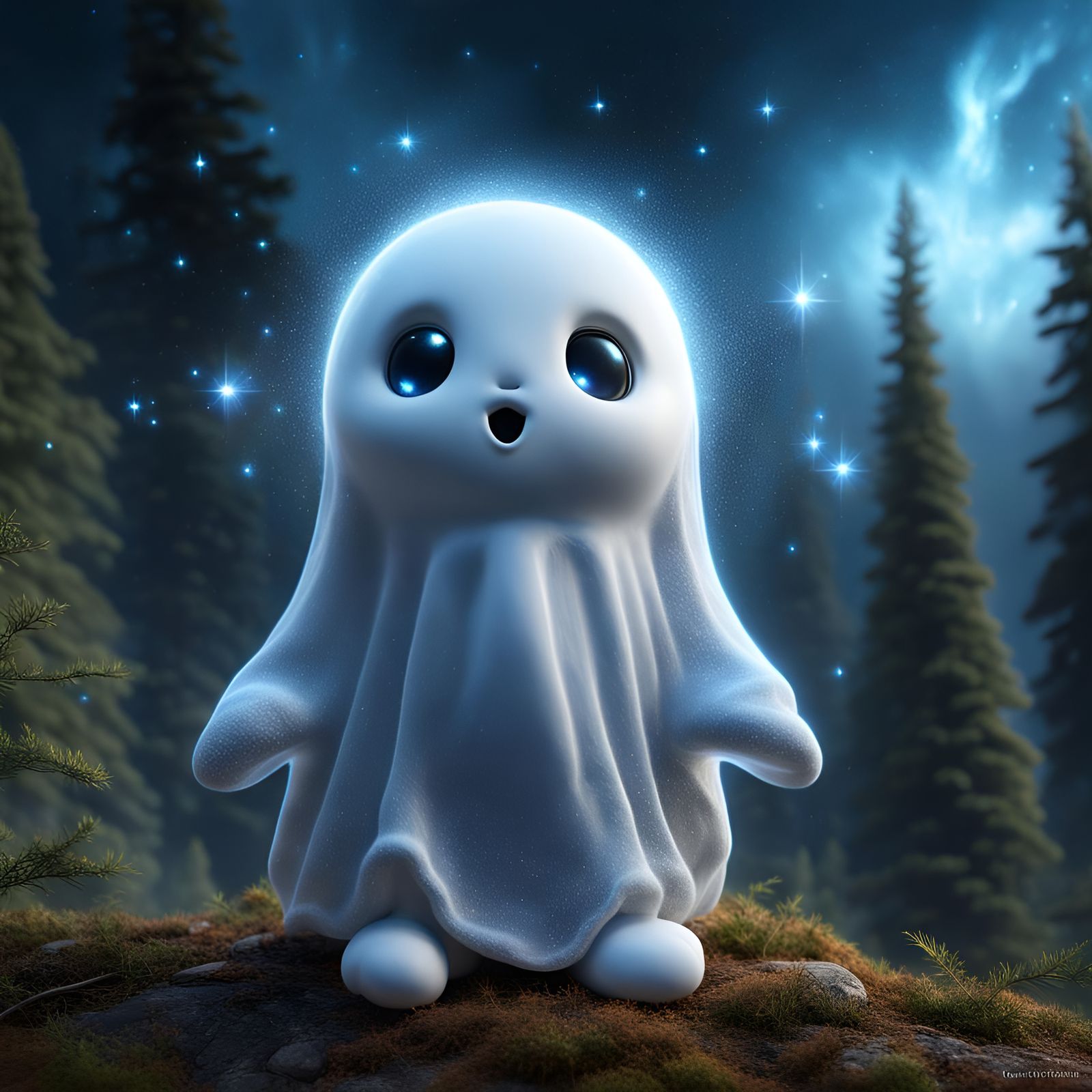 Ethereal Ghost Made of Stars in Forest