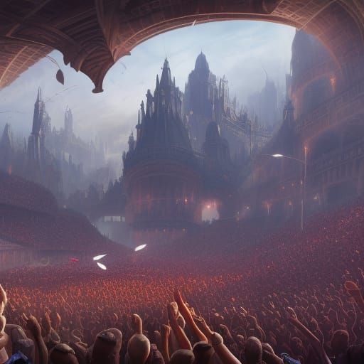 Crowded Soccer Stadium: Fantasy Concept Art