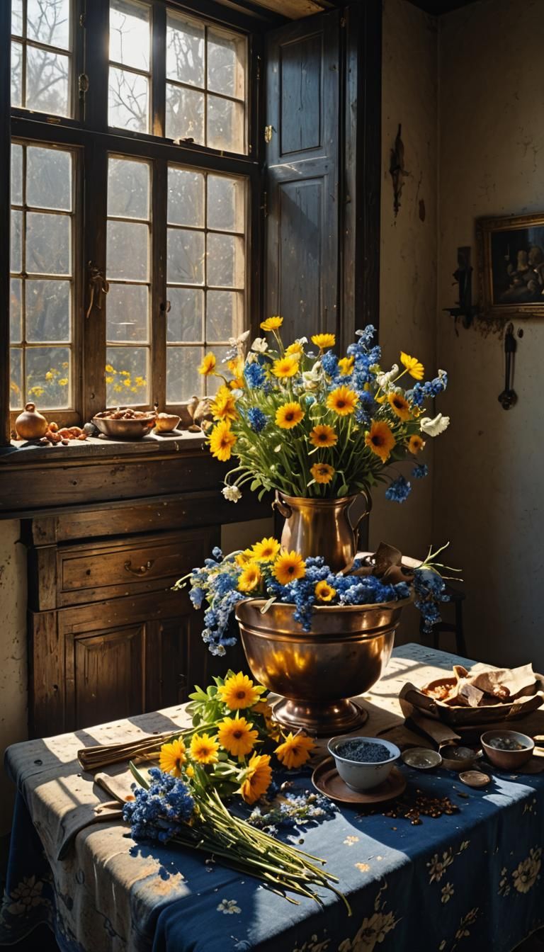 Flowers in Delft Blue: Hyperrealist Still Life