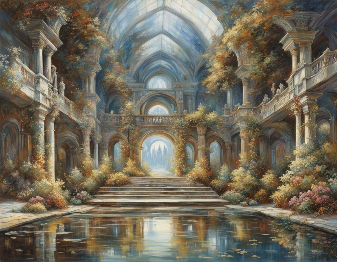 Shimmering Marble Architecture in a Heavenly Landscape