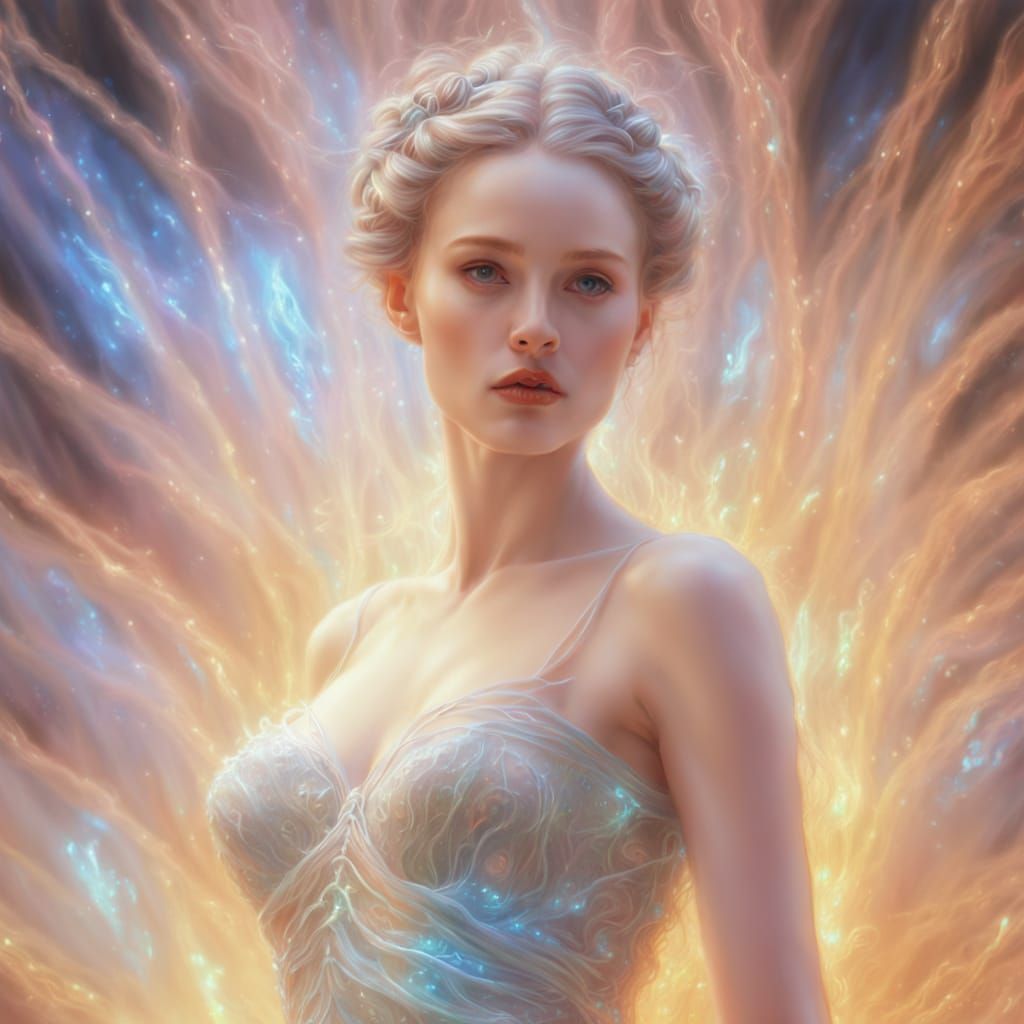 Woman in Light Dress: Surrealist Oil Painting