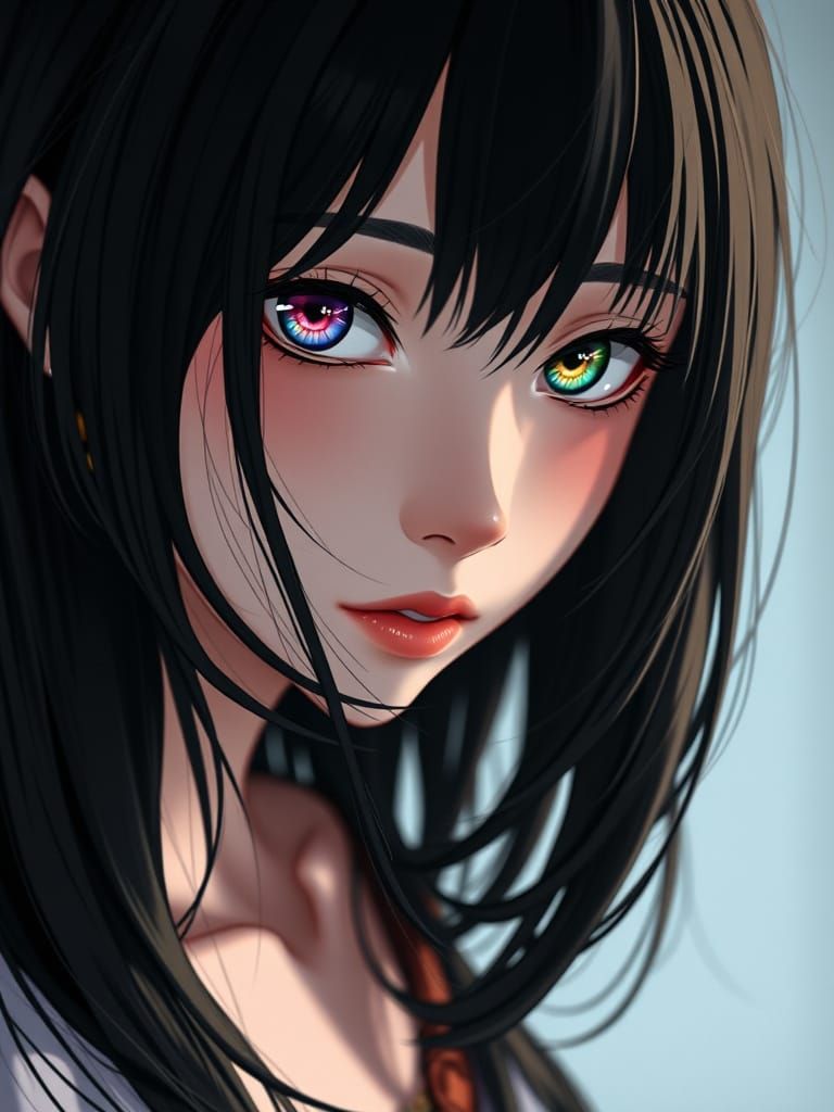 Anime Portrait of Woman with Striking Heterochromia Eyes