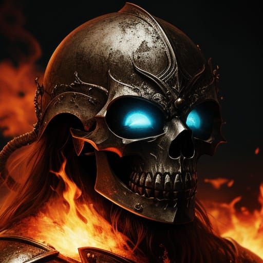 Medieval Knight Helmet with Fire Ghost Skull