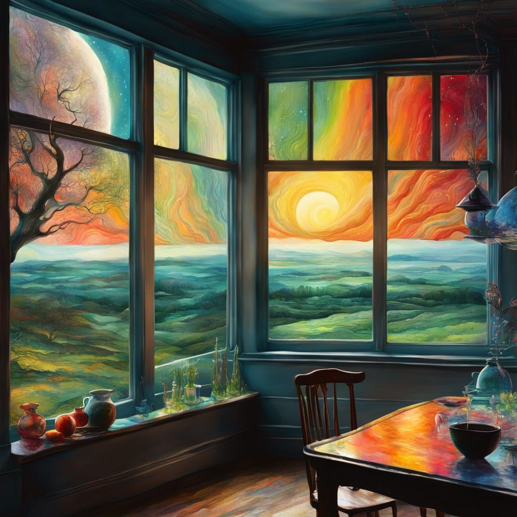 Surreal Landscape with Whimsical Window View