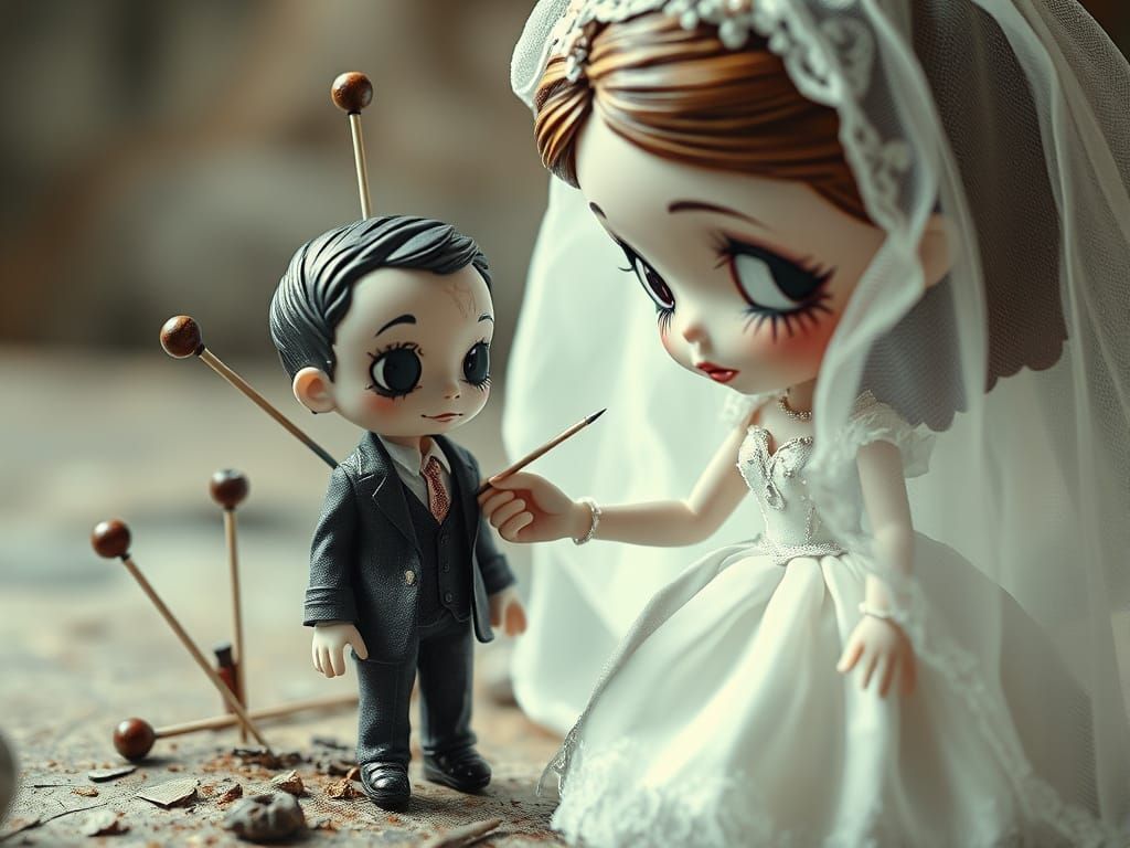 Grotesque Chibi Bride Torments Wedding Groom Doll