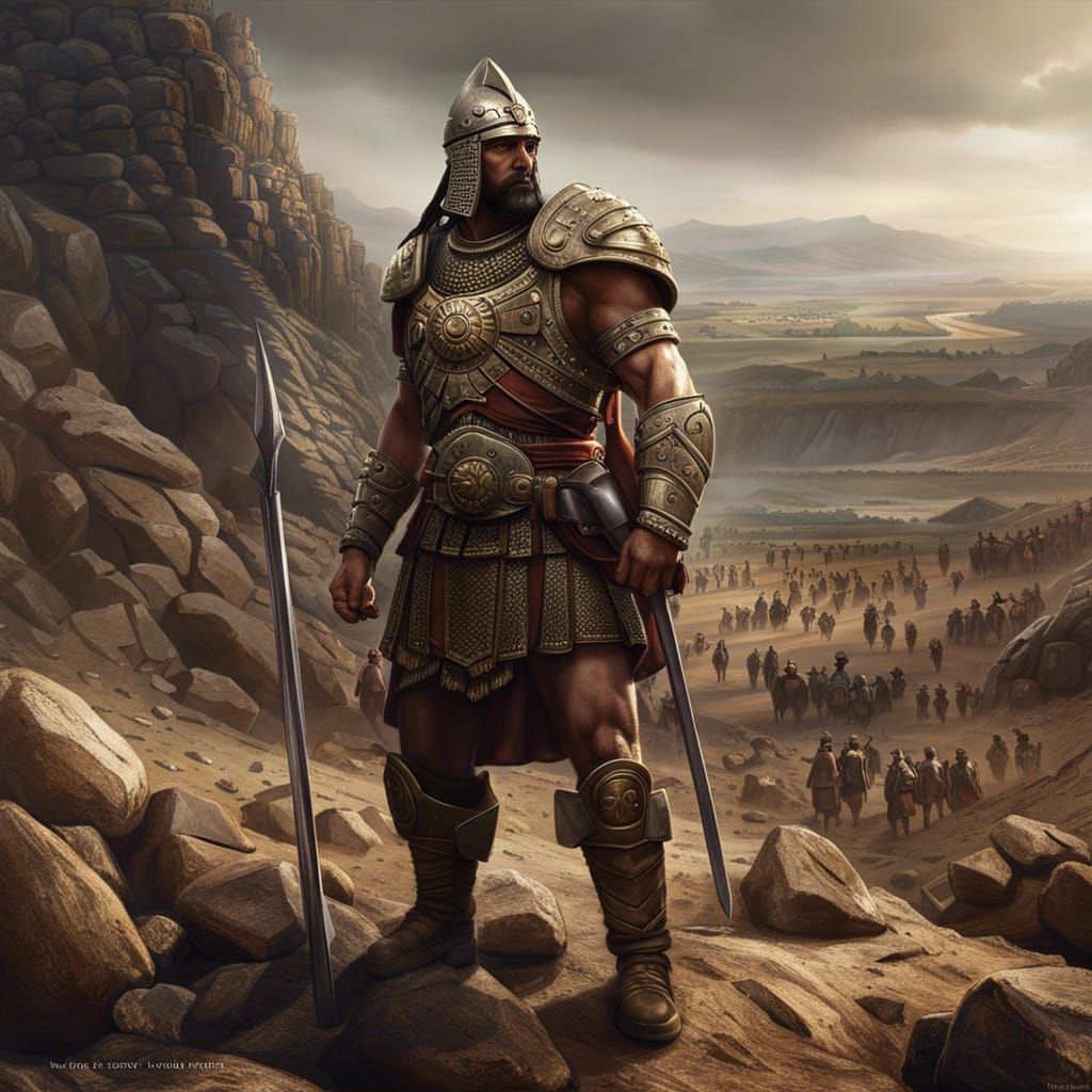 Hyperrealistic Portrait of Goliath, Ancient Giant Soldier