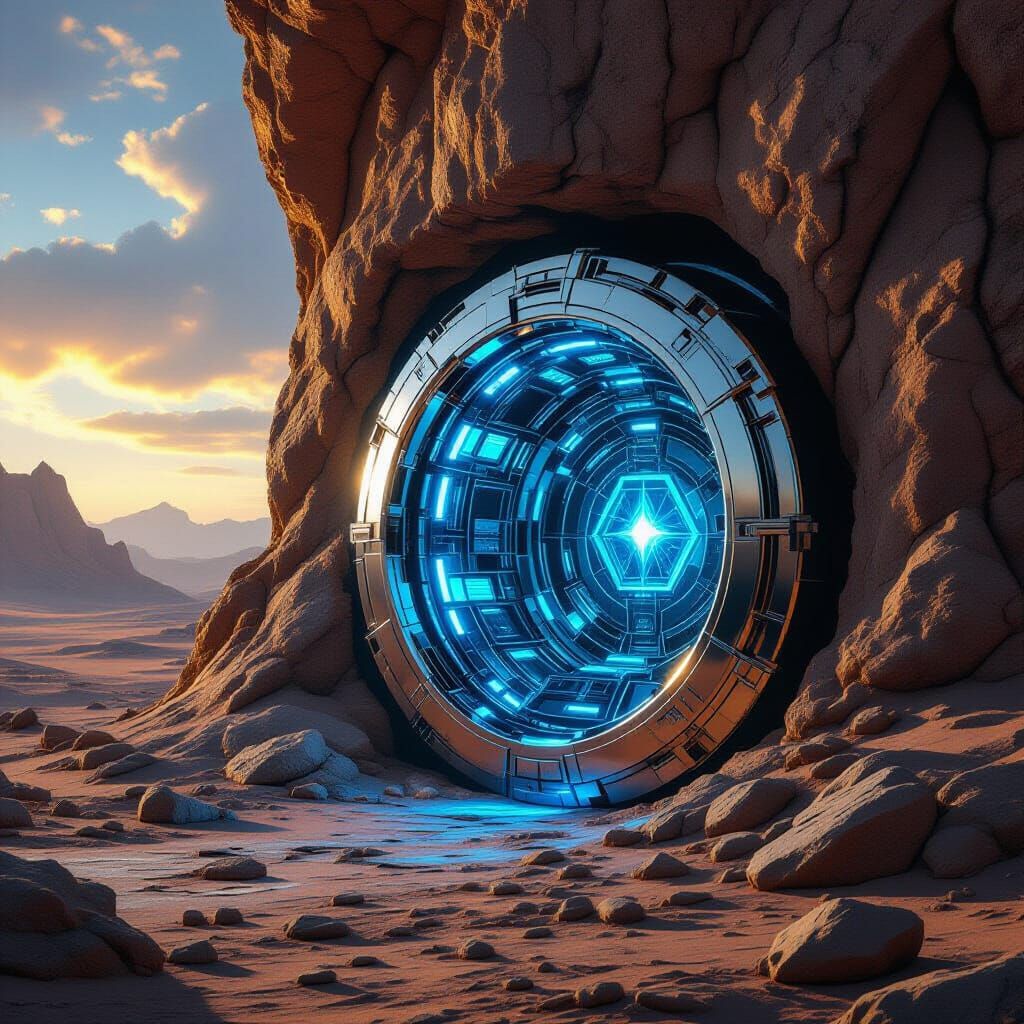 Futuristic Vault Embedded in Alien Landscape