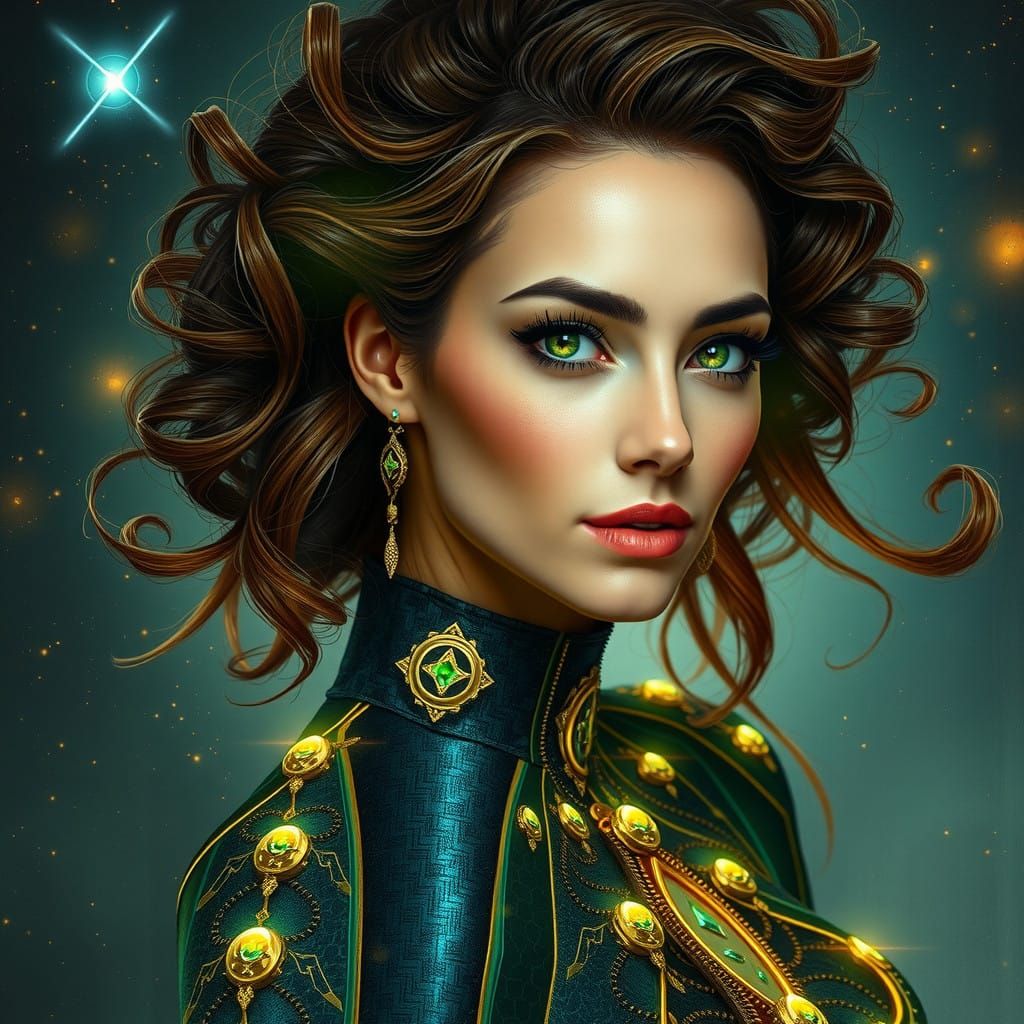 Surreal Goddess in Futuristic Haute Couture with Glowing Acc...