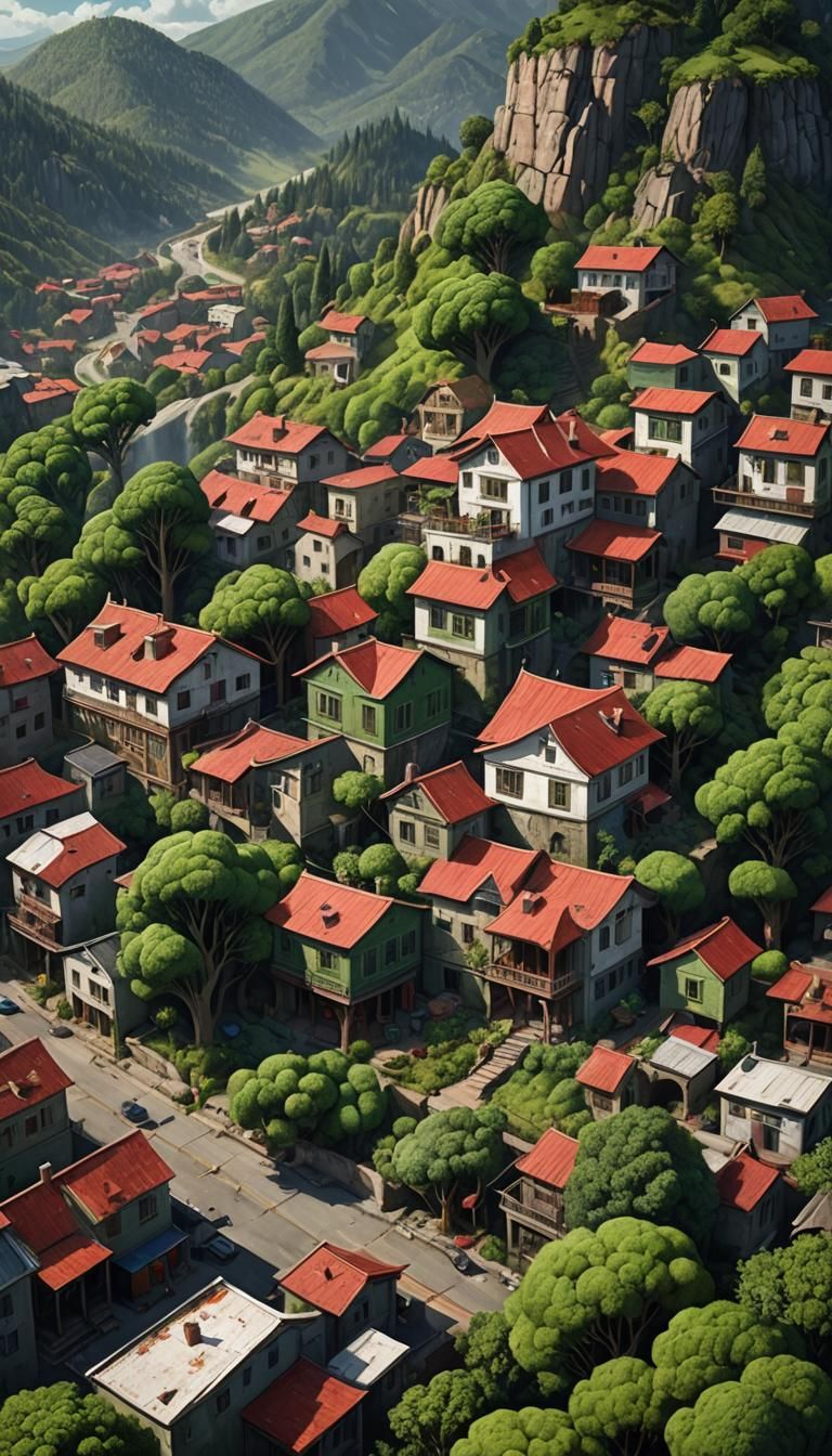 Matte Painting of School Building with Red Roofs