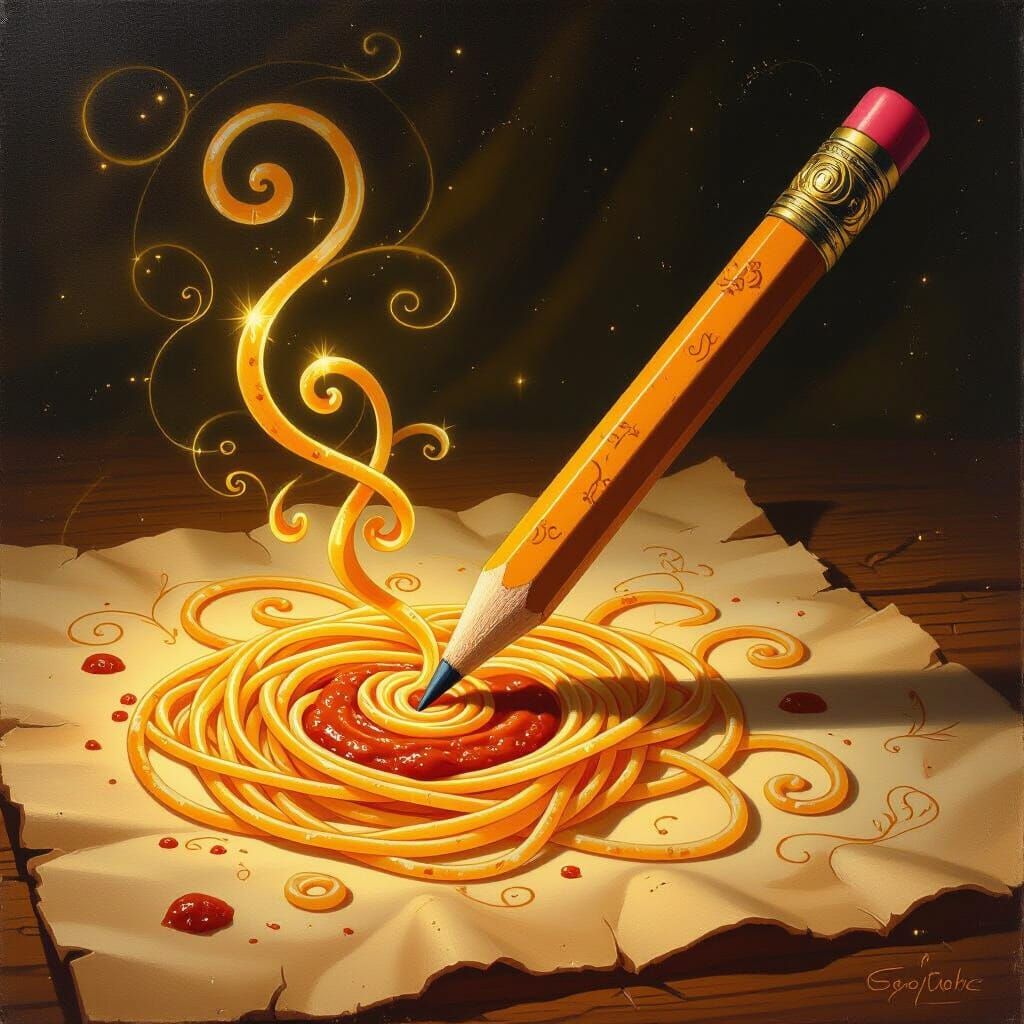 Enchanted Pencil Creates Swirling Pasta Art in Oil Painting ...