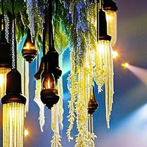 Weeping Willow chandelier hanging from the ceiling with ligh...