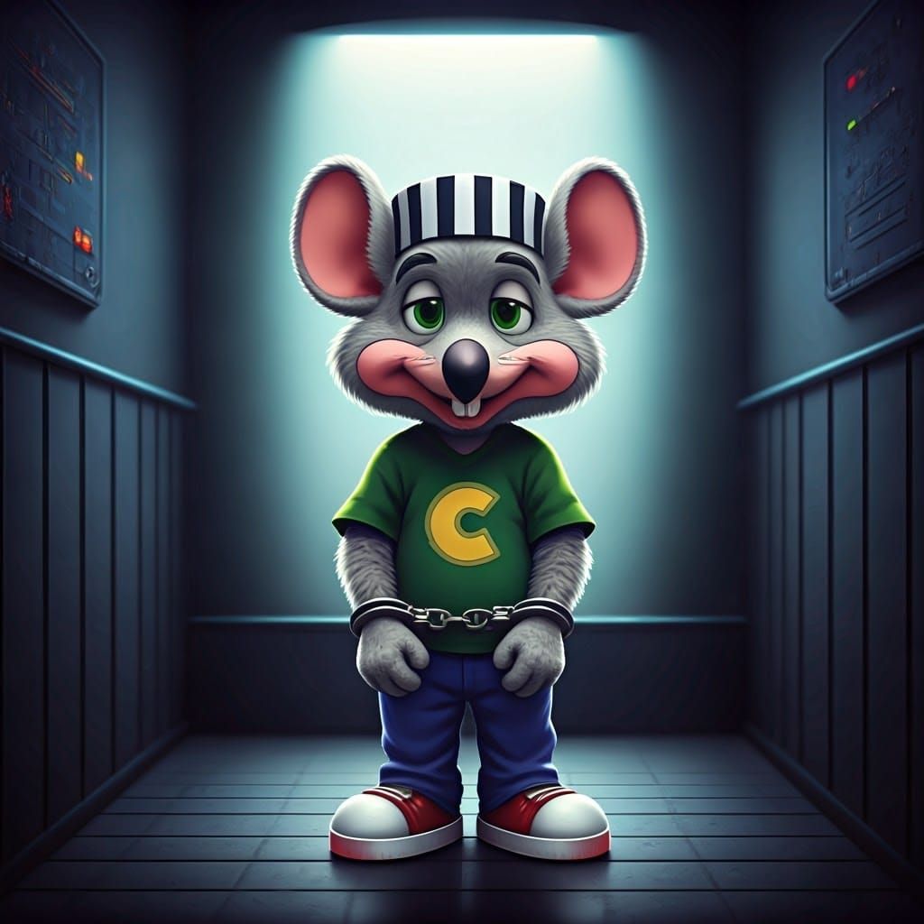Chuck E. Cheese Arrested: Pixar-Style 3D Render