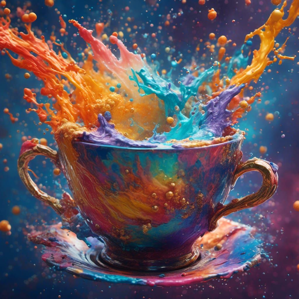 Hyperrealistic Cup Filled with Space, Splash Art