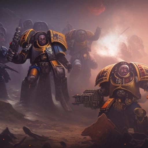 Warhammer 40k Space Marines Battle: Detailed Matte Painting