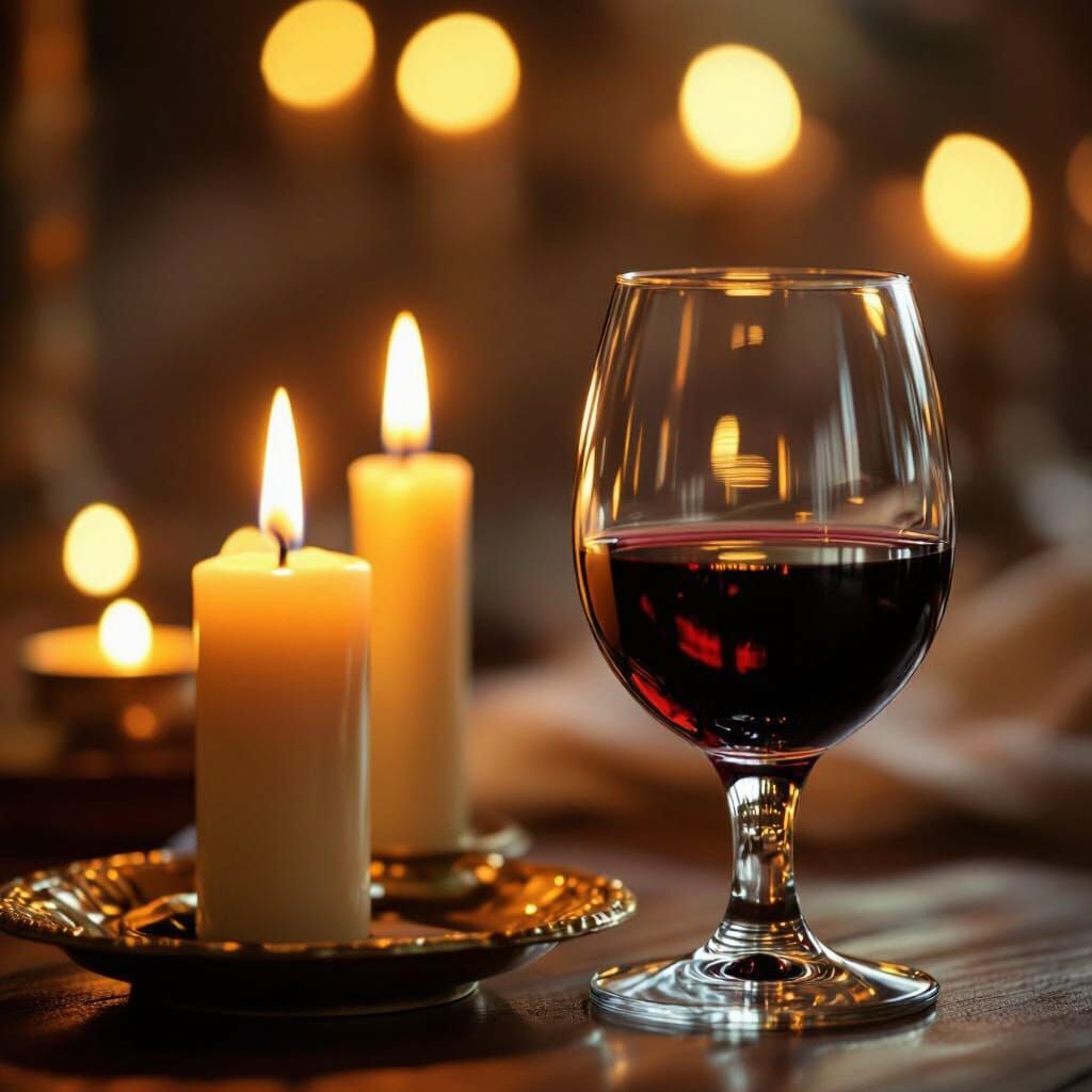 Shabbat Candles and Full Wine Glass for Kiddush