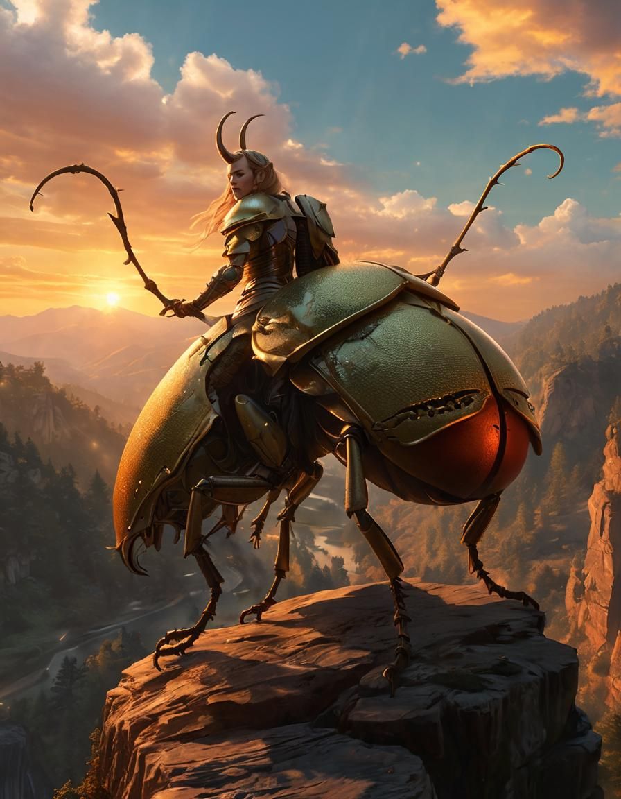 Warrior Princess Rides Giant Bug in Enchanted Valley