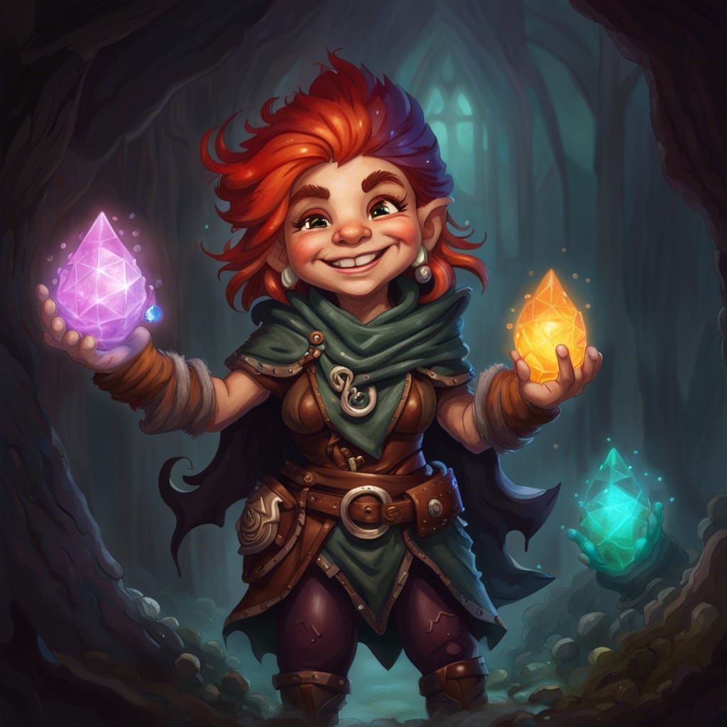 Smiling Gnome with Gemstone in D&D Style