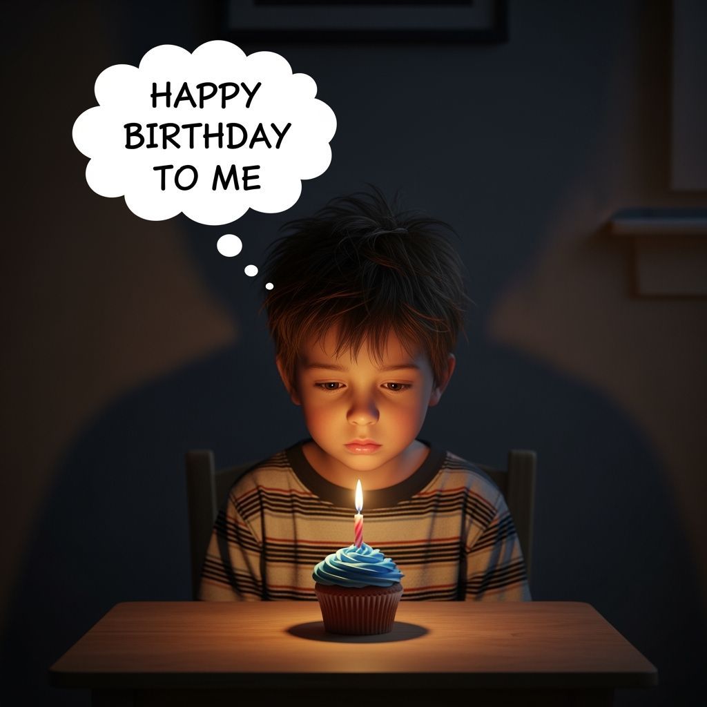 Lonely Boy's Somber Birthday with Single Cupcake