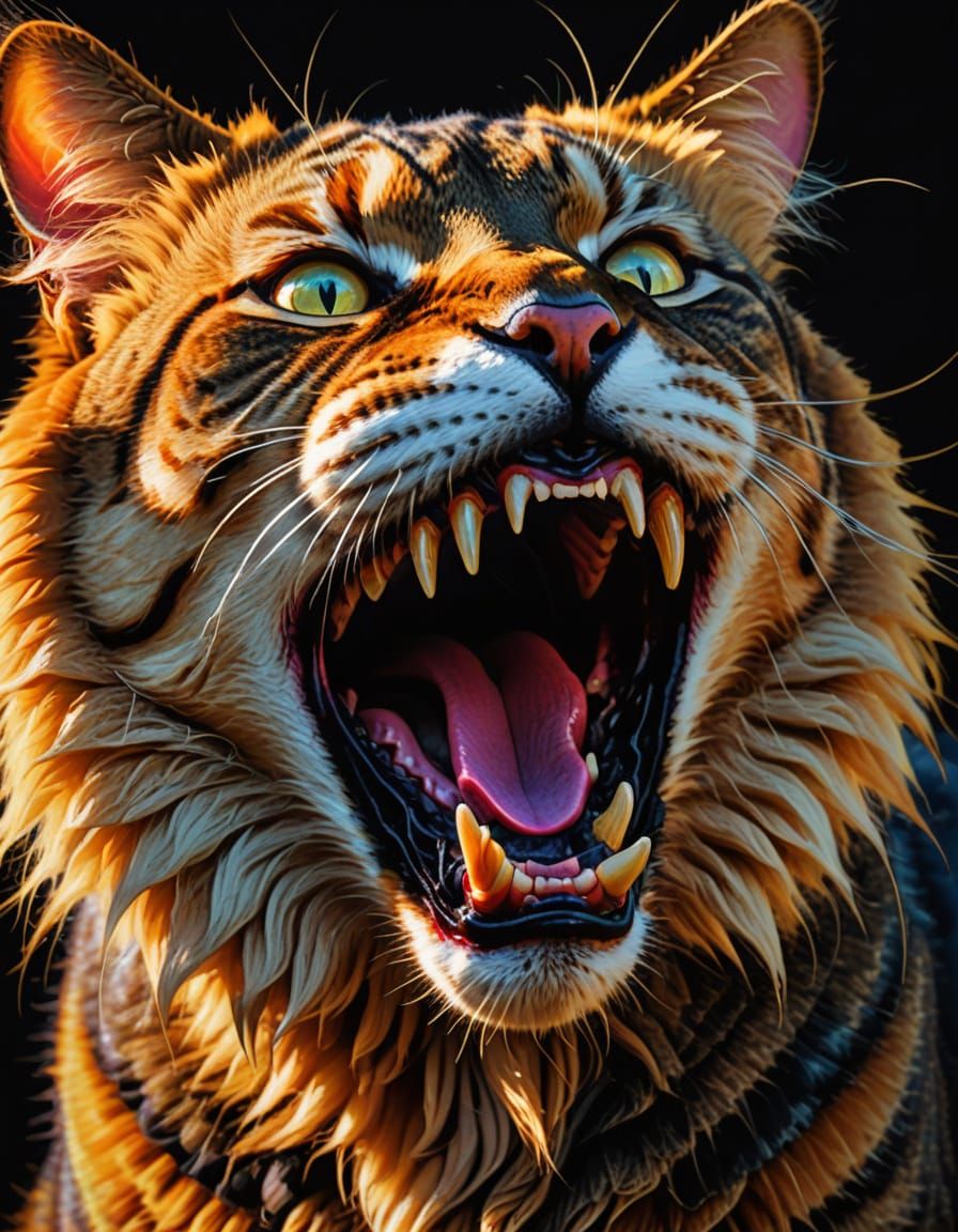 Macro Photo of Cat Mouth in Fauvist Expressionism