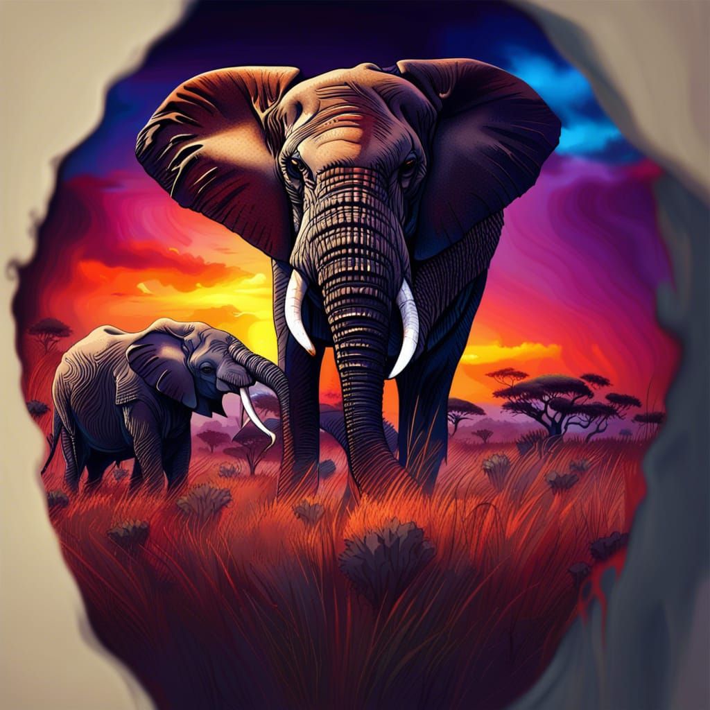 Elephant on the Savannah at Sunset: Wildlife Photography