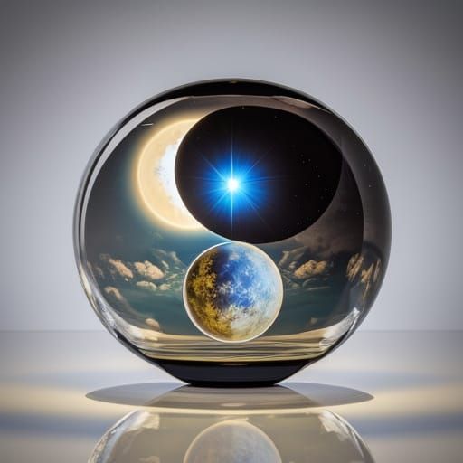 Sun and Moon in Glass Sphere: 3D Rendered Impressionism