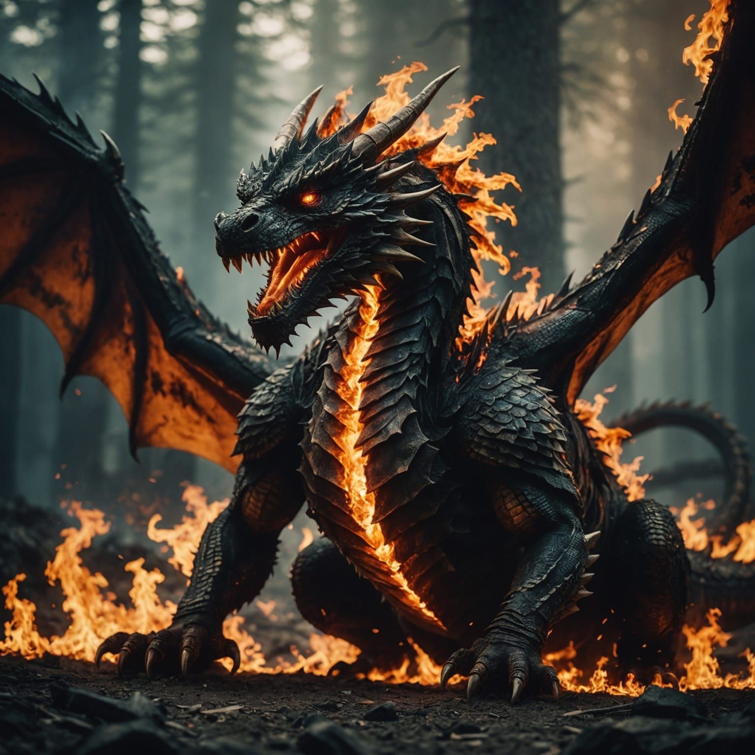 Dramatic Fire Dragon: Cinematic Film Still