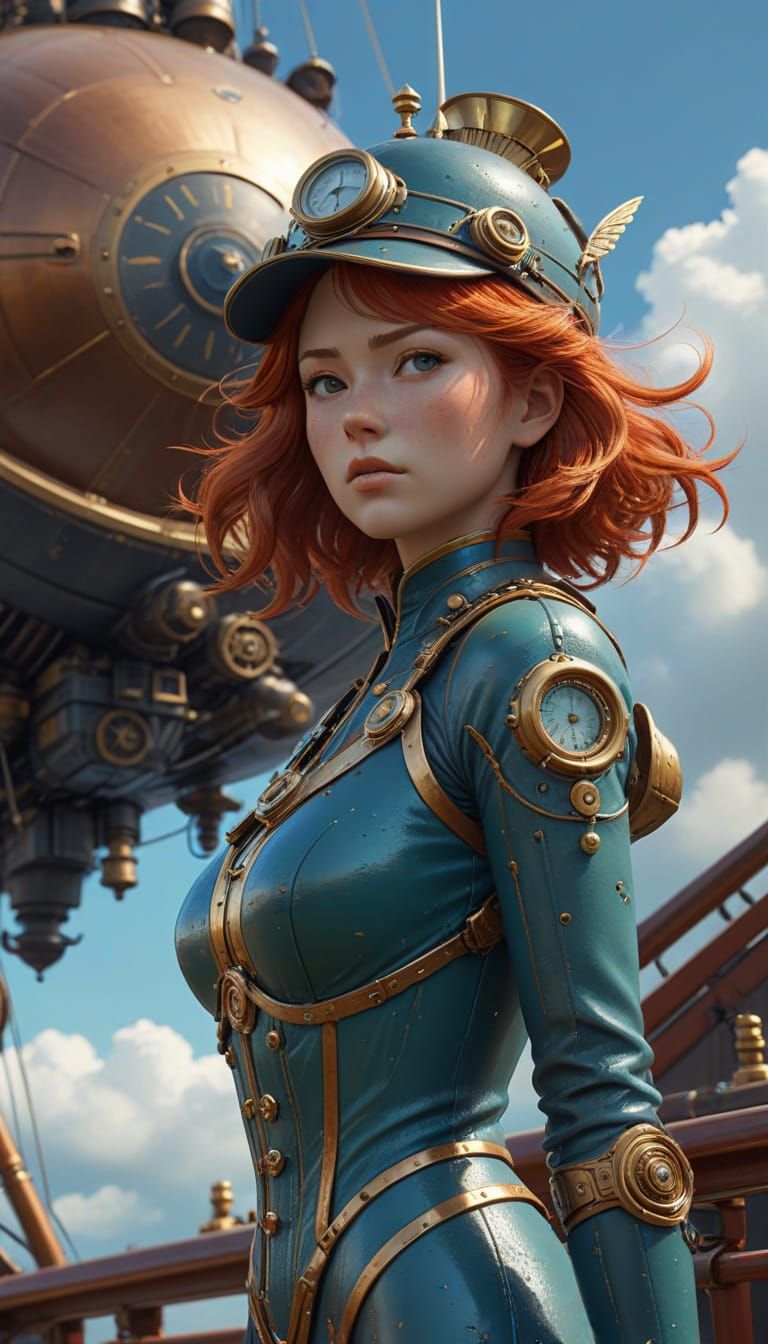 Steampunk Airship Illustration in Studio Ghibli Style