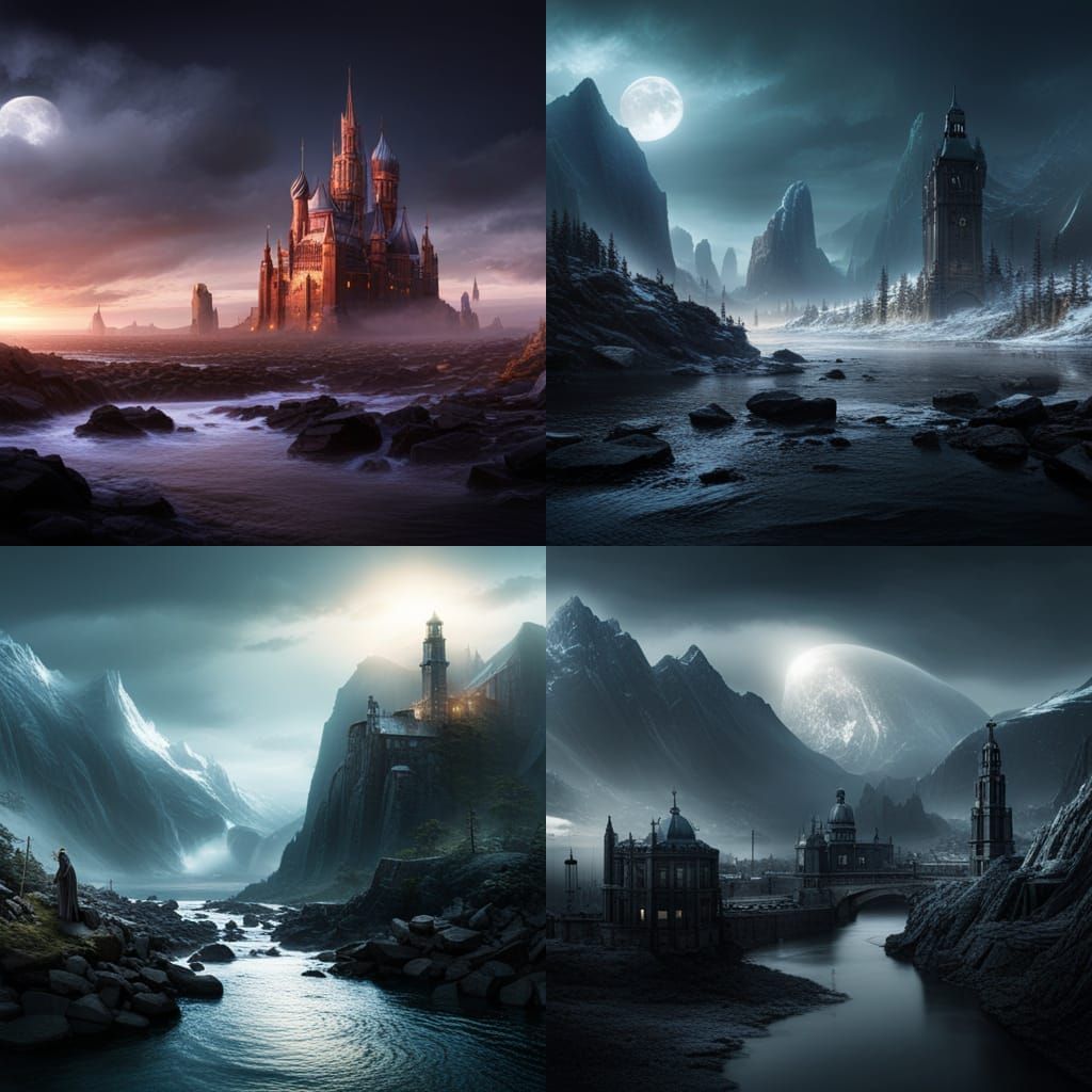 Dramatic Night Valley Digital Matte Painting