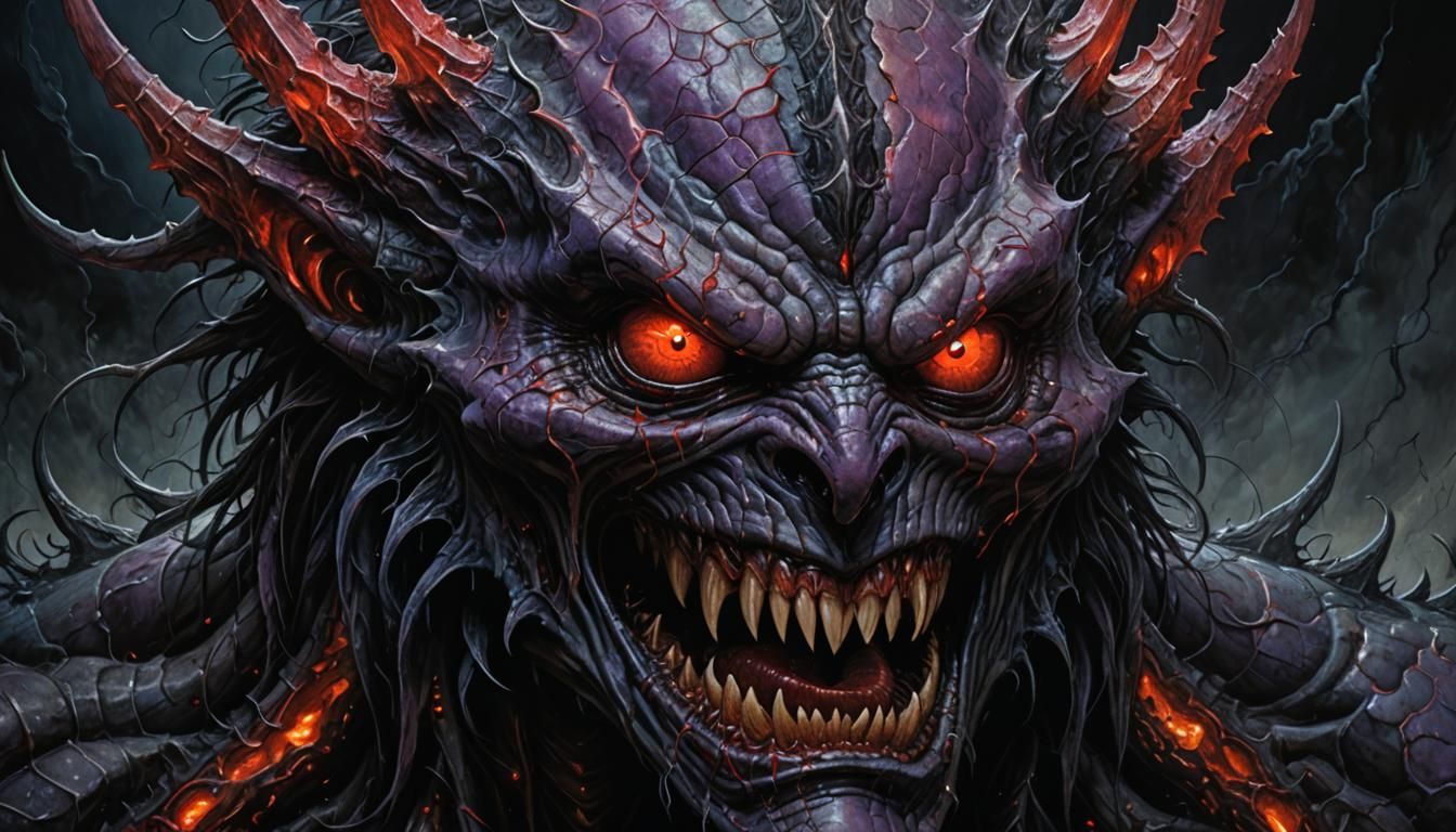 Nightmarish Monster Face in Dark Fantasy Art Style