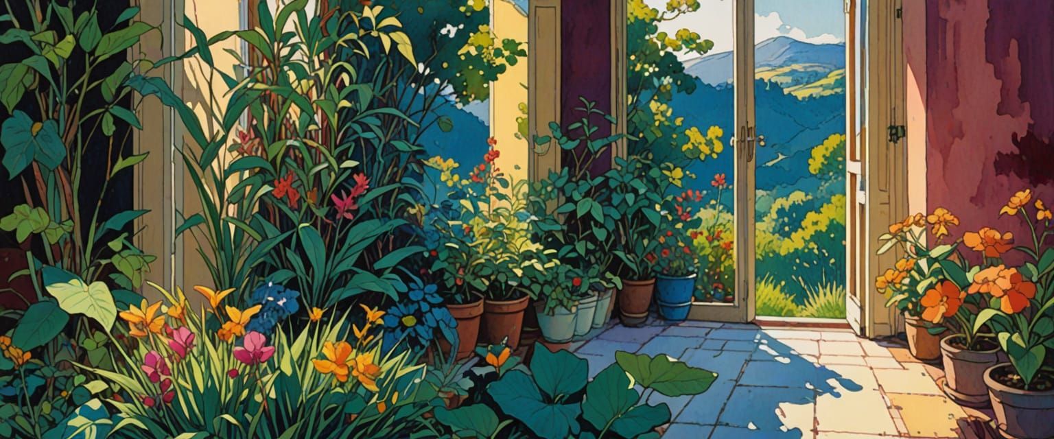 Exotic Plants and Flowers Under a Bright Sky