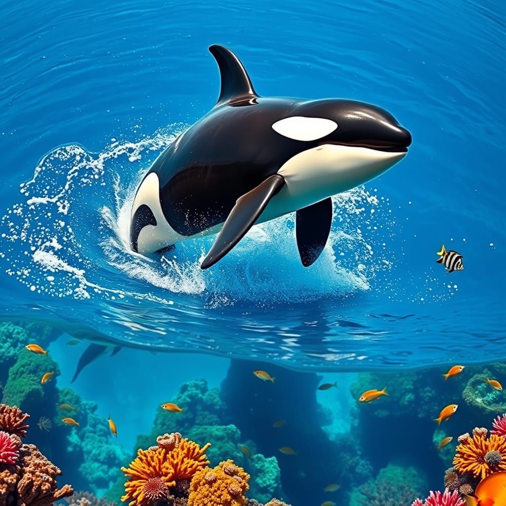 Orca Breaching: A Hyperrealistic Marine Scene